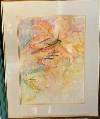 Framed Floral Watercolor Signed By Artist Jo Burke-25x31