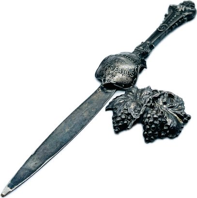 Antique Letter Opener, 'greetings From Glen's Falls, N.Y. Antique Sterling Pin Grapes And Branches.