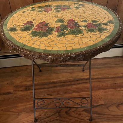 Metal Bistro Table With Mosaic Grape & Vine Design On Top 28x28