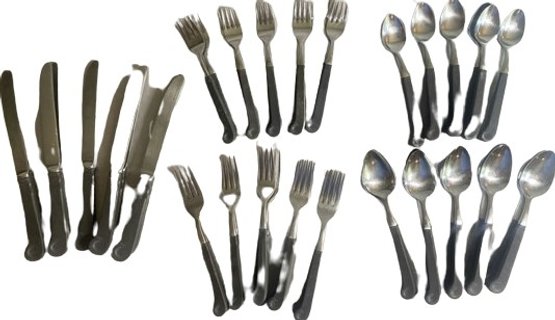 Wilton Columbia PA Pewter And Stainless Utensil Set.  9 Knives, 11 Dinner Forks, 10 Salad Forks, & Many More