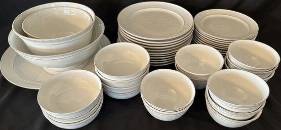 Pottery Barn Portugal Dish Set And Serving Dishes, 7 Shallow Bowls, 10 Bowls, 12 Smaller Plates, 11 Big Plates