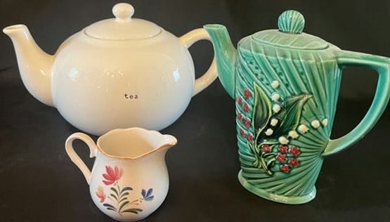 Tea Pots & Creamer. Including A Lily Of The Valley Tea Pot.