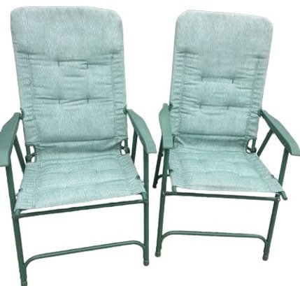 Fold-up Fabric & Metal Outdoor Chairs. Light Green.