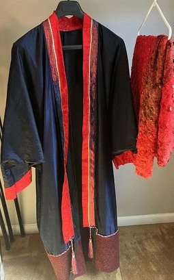 Blue And Red Kimono Style Jacket & Metallic Red Wrap. No Sizes.
