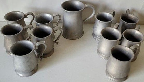 10 RWP Pewter Mugs And A Pewter Stein. 3 RWP Wine Cups?