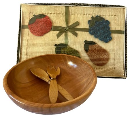 Kemp & Beatley Place Mat Set, Classic Wooden Bowl, Spoon & Fork By Chrissy Japan