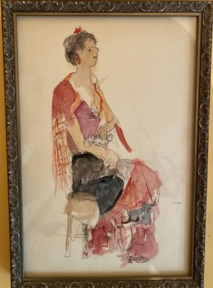 Framed Watercolor And Pen Artwork (Artist Unknown)-16x23.5