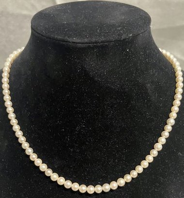 Pearl Necklace With Stamped Silver Clasp.