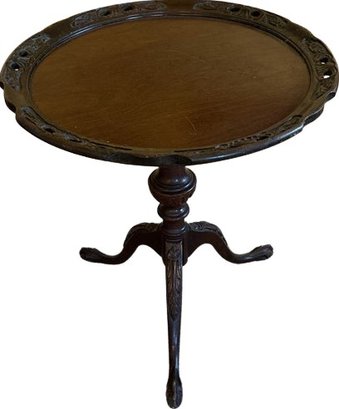 Ornate Round Wood Table, 29H, 26Diameter