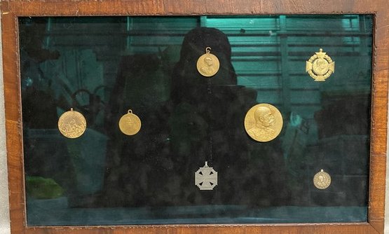 Framed Collection Of ANTIQUE World War 1 Medals And Other Late 1800 And Early 1900 European War Medals