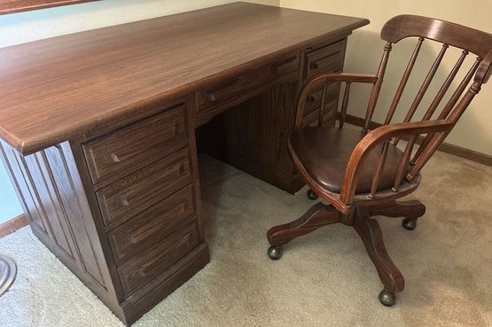 Large Wooden Desk With Built In Filing Cabinet With Classic Wood Office Chair