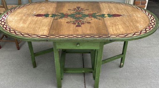 Decorative Flower Painted Dining Table & Matching Chair Set