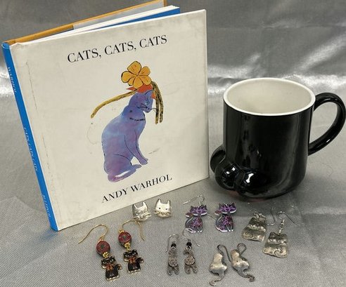 Cat Earrings-One Pair Stamped 925, Cat Mug, Cats Cats Cats Book By Andy Warhol