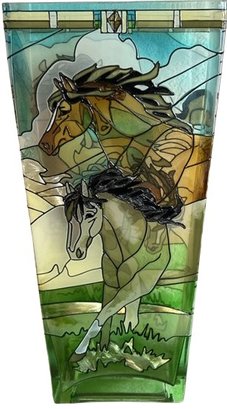 Stain Glass Vintage Horse Vase 13' H X 6' Wide