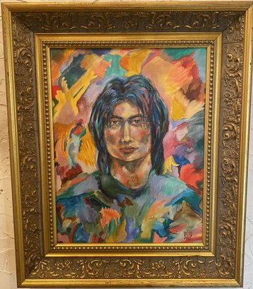 Acrylic Painting With Ornate Gold Tone Frame Signed By Artist RiF 1985- 19.5x23.5