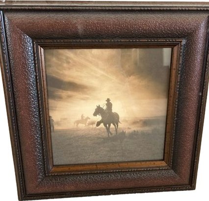 Framed Cowboy Print Working The Cattle 18' H X 18 W