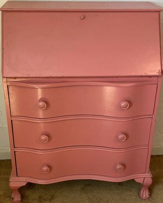 Vintage Chest Of Drawers With Secretary Desk Top (Pink And Red Toned)-29W 39.5H 16.5D