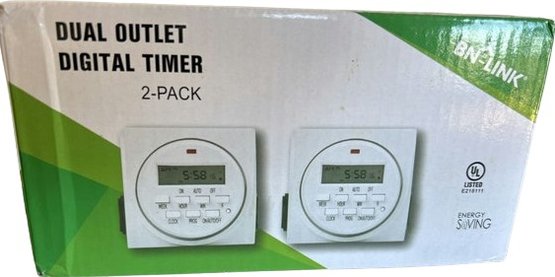 Dual Outlet Digital Timer 2 Pack, New In Box 3.5' Tall X 7 W'