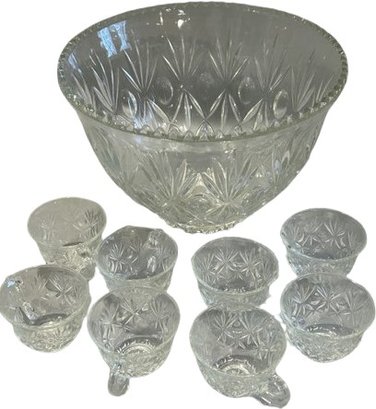 Glass Punch Bowl And Glass Mugs