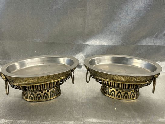 2 Vintage Bronze Candle Chafing Dishes