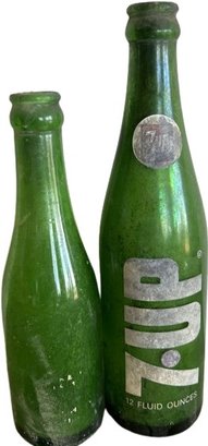 Vintage 7-up Bottle & Unmarked Green Bottle