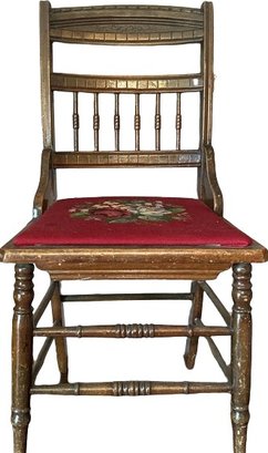 Antique Project Chair With Embroidered Seat