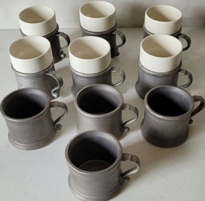 10 RWP Pewter Cups With Ceramic Inserts .