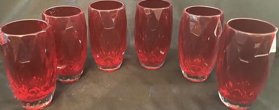 Six Crimson Red  Drinking Glasses