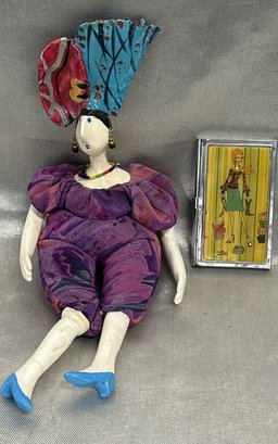 Vintage Cerri Art Doll With Leg Repair, 8.5 And Business Card Holder