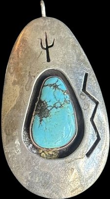 Silver Pendant With Blue Stone And Cactud