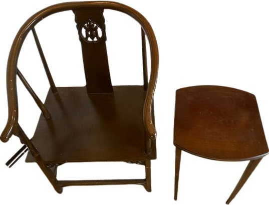 Eastern Asian Horseshoe Back Chair With Wide Seat (23W 35H 18.5D) And Side Table (16W 22H 14.5D)
