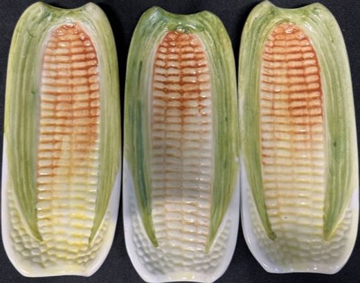 (3) Matching Corn On A Cob Butter Dishes - 8' Height
