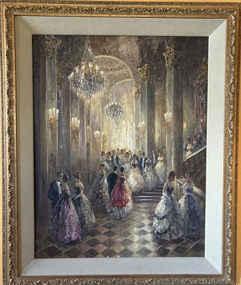 Framed Artwork Ballroom Scene, Schlomer Original Oil Painting, 32x38