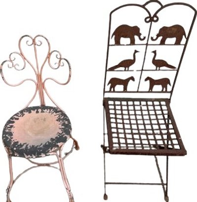 Metal Outdoor Chair Set, Pink Chair 14.5Wx33H, Animal Chair 14.5Wx40H