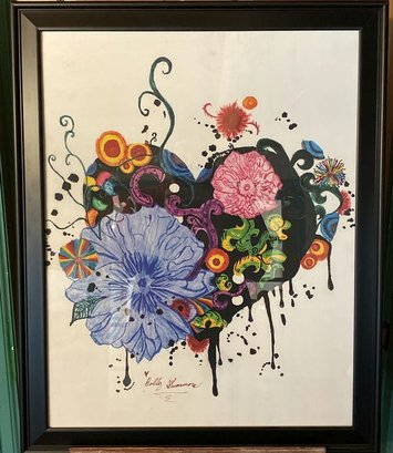 Framed Watercolor Marker Artwork Signed By Artist Holly Gunamore-25.5x31