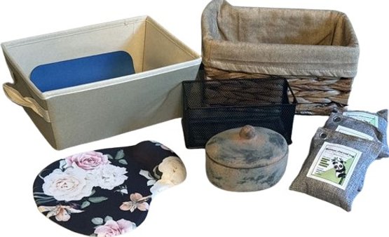 2 Baskets, Rose Mouse Pad, Ceramic Pot With Lid, Charcoal Bags