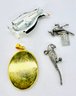'Sally' Gold Tone Necklace,  Penguin Pin, Parrot Pendants, Road Runner Pendant