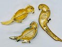 Parrot Collection Of Pendants And Brooches, Gold Tones