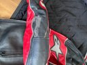 Ducati Meccanica Bologna, Black Leather Motorcycle Jacket, Chaps, Gloves, And Matching Carrying Case
