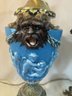 2 Antique Blue Lamps With Goats And Cherubs, Untested