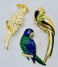 Parrot Collection Of Pendants And Brooches, Gold Tones