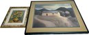 House In Hills Print Signed A. Huston, Flowers In Pot Print Not Signed