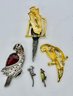 Gold/silver Tone Swinging Parrot Brooch, Gold Tone Parrot Pin, Three Parrot Pendants