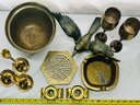 Brass Collection Including Bird And Bird-themed Bowl And Solid Brass Goblets From India