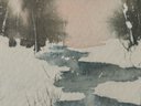 Original Watercolor Snowy Field Winter Landscape Painting - 14x10