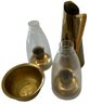 Vintage Brass Pitcher/Vase, Serving Bowl And A Pair Of Candle Holders