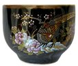 1980's Somayaki Japanese Tea Pot Sake Black & Gold Floral Art Scene With Lid And 4 Cups - 7x6x3.5