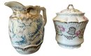 Antique Floral Pitcher And Beautiful Floral Container - 6.5x5x7