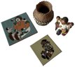 Classic Teissedre Design Tiles, Woven Basket And Hand Made Folk Art/ Story Teller Figurines