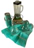 Vintage Green Futura Blender By 'Waring' , Turquoise Ice Crusher, And 2 Glass Pitchers